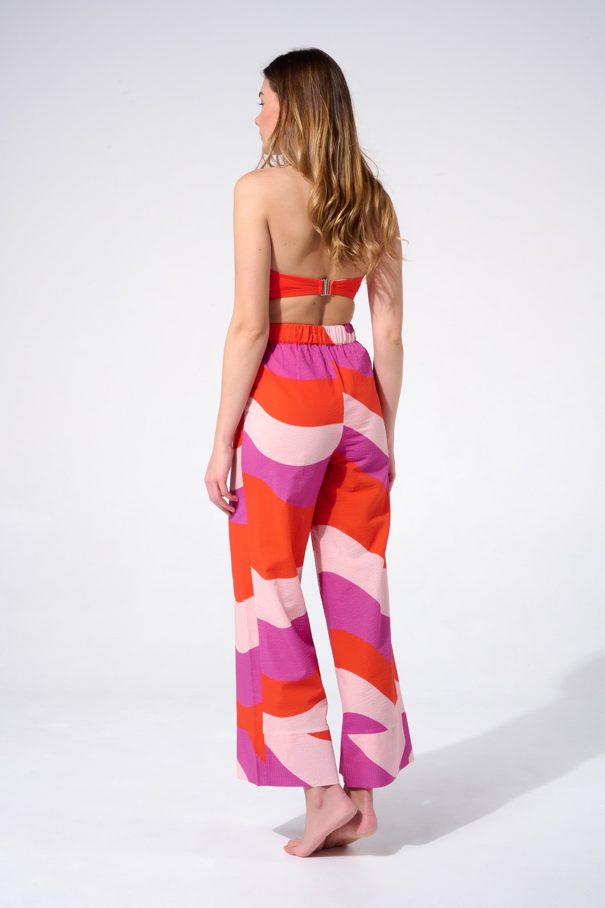 Pantalon femme rose et orange