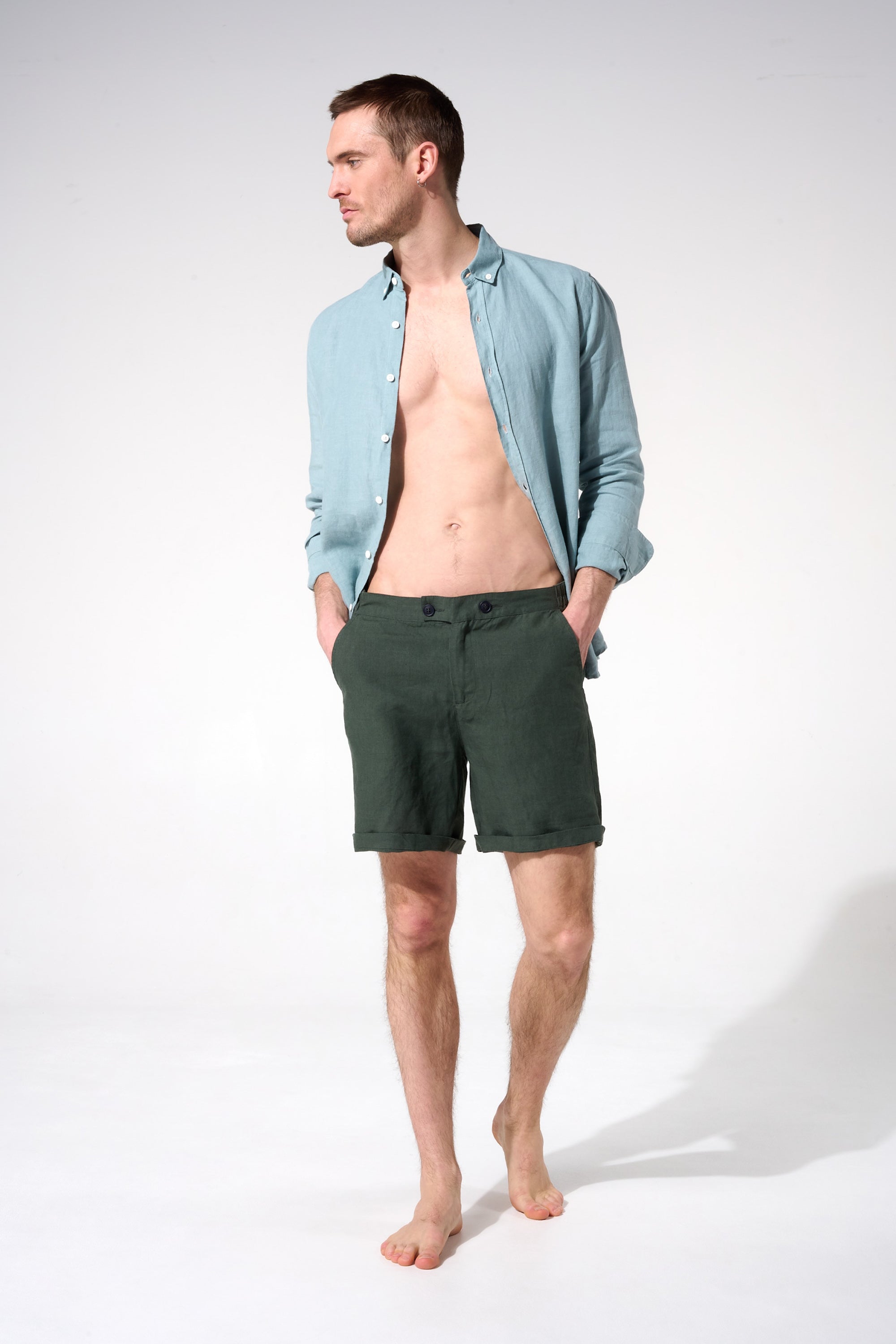 short en lin homme vert balsam